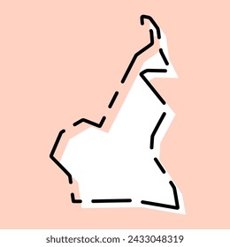 Cameroon country simplified map. White silhouette with black broken contour on pink background. Simple vector icon