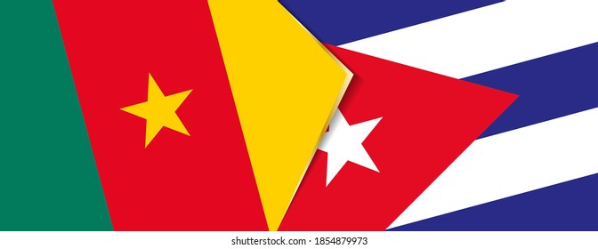 Cameroon and Cuba flags, two vector flags symbol of relationship or confrontation.