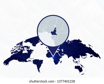 Mapa detallado de Camerún resaltado en el mapa azul redondeado del mundo. Mapa de Camerún en círculo.