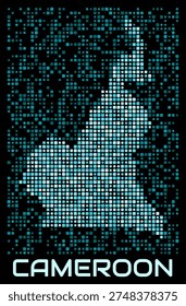 Cameroon digital dotted map. Shape of the country in cyan color palette on dark background. Futuristic Cameroon map design. Vector illustration.