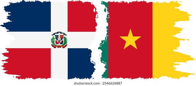 Cameroon and Dominican Republic grunge flags connection, vector