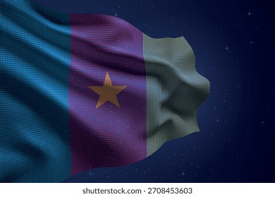 Camerún punteado led-bandera de estilo ondeando contra el cielo nocturno con efecto futurista