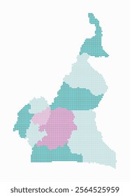 Cameroon dotted map. Digital style map of the country on white background. Cameroon shape with square dots. Colored dots style. Small size squares. Modern vector illustration.