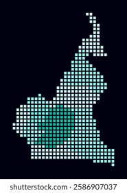 Cameroon dotted map. Digital style map of the country on dark background. Cameroon shape with square dots. Colored dots style. Large size squares. Trending vector illustration.