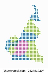 Cameroon dotted map. Digital style map of the country on a white background. Cameroon shape with square dots. Colored dots style. Large size squares. Stylish vector illustration.
