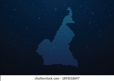 Camerún tiene un mapa de puntos de estilo futurista, un contorno brillante hecho de puntos de estrellas. Comunicación, concepto de tecnologías de internet sobre fondo del espacio azul oscuro. Ilustración vectorial.