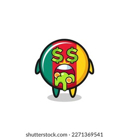 cameroon flag badge character with an expression of crazy about money , cute style design for t shirt, sticker, logo element