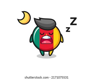cameroon flag badge character illustration sleeping at night , cute style design for t shirt, sticker, logo element