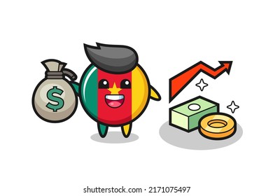 cameroon flag badge illustration cartoon holding money sack , cute style design for t shirt, sticker, logo element