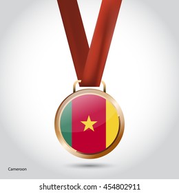 Cameroon Flag in Bronze Medal. Olympic Game Bronze Medal. Vector Illustration