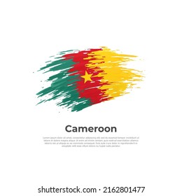 Cameroon flag. Brush strokes. Brush painted cameroonian flag on a white background. Vector design, template national poster with place for text. State patriotic banner of cameroon, cover. Copy space