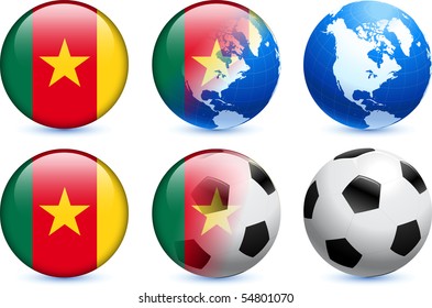 Cameroon Flag Button with Global Soccer Event Original Illustration
