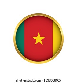 Cameroon flag button, Golden on a white background,flag of Cameroon Round badge or icon isolated. Vector illustration.