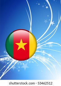 Botão da bandeira de Camarões sobre fundo claro abstrato Ilustração original