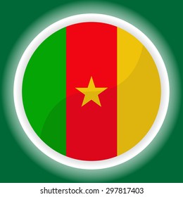 Cameroon flag button on green  background
