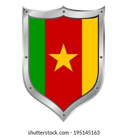 Cameroon flag button on a white background. Vector illustration.