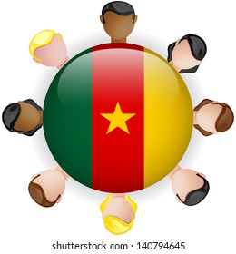 Cameroon Flag Button Teamwork People Group - Vector