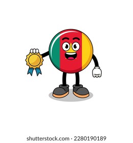 cameroon flag cartoon illustration with satisfaction guaranteed medal , character design