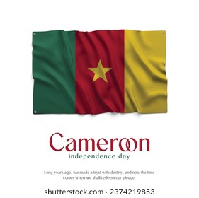 Cameroon Flag, Celebrating Independence Day. Abstract waving flag on white background Country Flag.