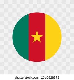 Cameroon flag - circle vector flag isolated on checkerboard transparent background