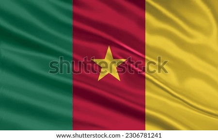 Cameroon flag design. Waving Cameroon flag made of satin or silk fabric. Vector Illustration.