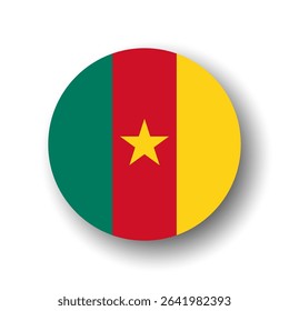 Cameroon flag - flat vector circle icon or badge with dropped shadow.