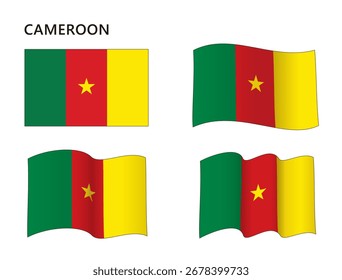Bandeira de Camarões em configuração plana e ondulada, ilustração vetorial isolada no fundo branco, eps
