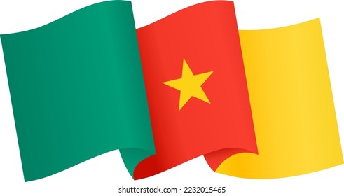 Cameroon flag flying on white background