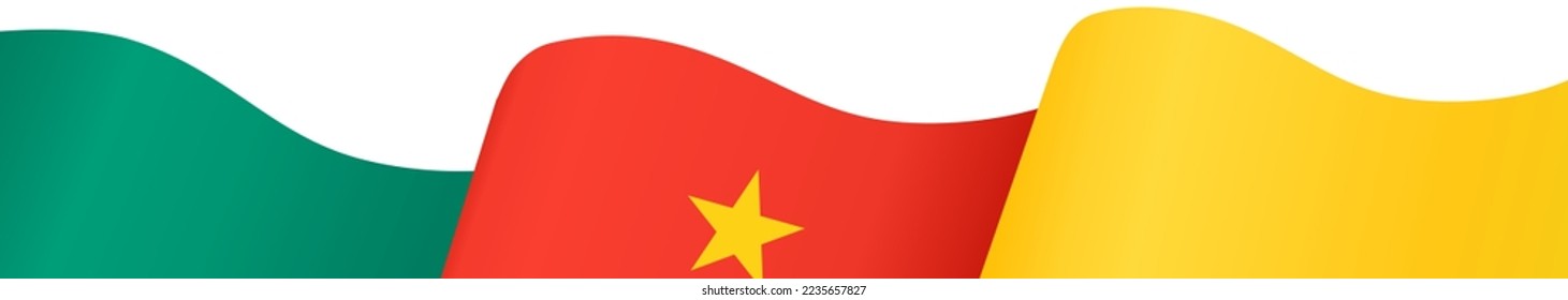 Cameroon flag flying on white background