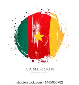 Cameroon flag in the form of a large circle. Vector illustration on white background. Brush strokes drawn by hand. Independence Day.