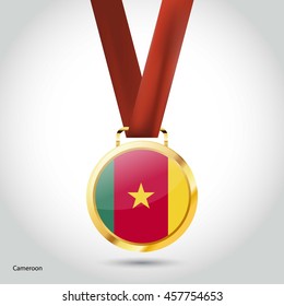 Cameroon Flag in gold Medal. Vector Illustration. RIO Olympic Game gold Medal. Vector Illustration