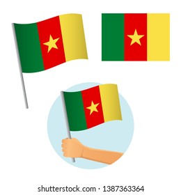 Cameroon flag in hand. Patriotic background. National flag of Cameroon vector illustration