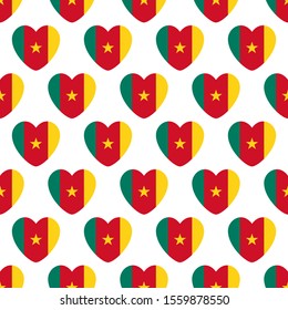 Cameroon flag heart shape seamless pattern vector illustration. Perfect for backgrounds, wallpaper and backdrop.
