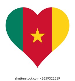 Cameroon flag heart shaped icon digital vector illustration. National flag of Cameroon. Love flag icon.
