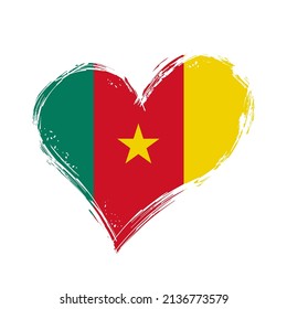 Cameroon flag heart-shaped grunge background. Vector illustration.