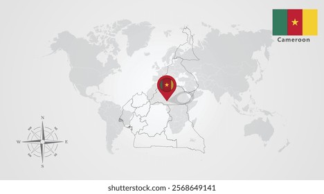 Cameroon flag icon design with map outline, Template with the national flag and map 