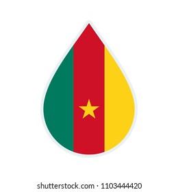 Cameroon flag icon. Water icon. Drop water. Cameroon badge. Flag drop.
