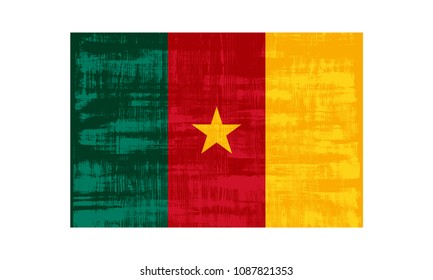 Cameroon flag isolated on white background. Vector illustration in grunge style.