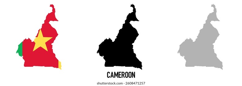 Cameroon flag and map shape black and gray color. EPS.file.