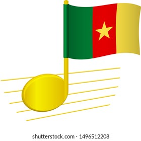 Cameroon flag and musical note. Music background. National flag of Cameroon and music festival concept vector illustration