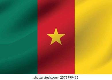 Cameroon flag official colors and proportion digital vector illustration. Pleated flag.