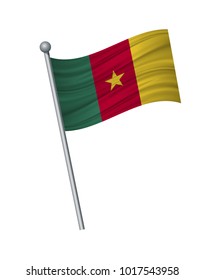 cameroon flag on the flagpole. Official colors and proportion correctly. waving of cameroon flag on flagpole, vector illustration isolate on white background.