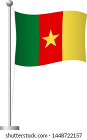Cameroon flag on pole. Metal flagpole. National flag of Cameroon vector illustration