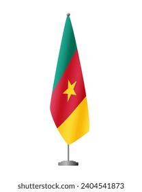 Cameroon flag on flag stand for official meetings, transparent background, vector