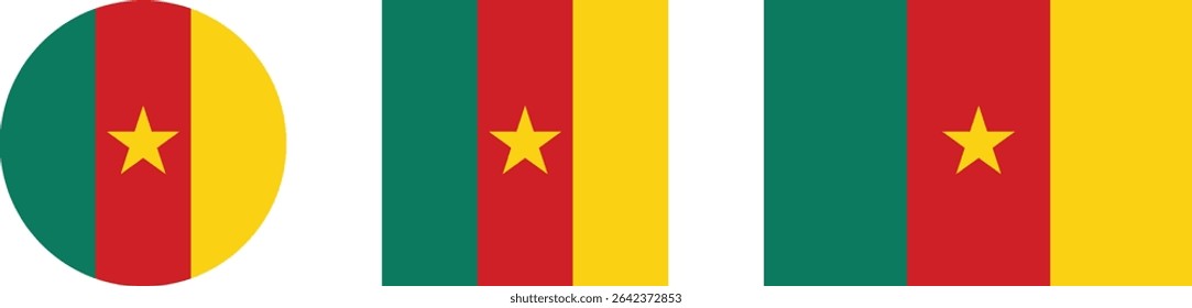 
Cameroon flag PNG vector. Cameroon square and round icon isolated on transparent PNG background. Cameroon flag icon.