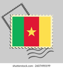 Cameroon flag postage stamp. Isolated vector illustration on grey post stamp background