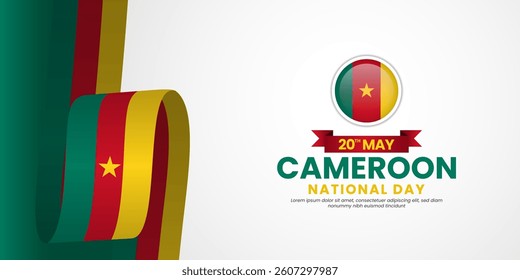 Cameroon flag ribbon illustration banner for national day on white background