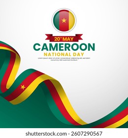 Cameroon flag ribbon template for national day or independence day square banner background