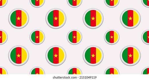 Cameroon flag seamless pattern. Cameroonian round vector stickers. Rounded flags symbols repeated background. Good choice for sports pages, travel, geographic, elements. patriotic wallpaper.