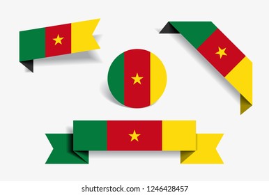 Cameroon flag stickers and labels set. Vector illustration.